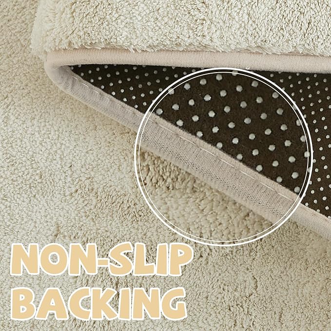 jinchan Solid Plush Runner Rug 2x6 Performance Shaggy Washable Hallway Rug Soft Modern Faux Wool Cozy Non Slip Carpet for Bedroom Laundry Room Living Room Kids Nursery Ivory