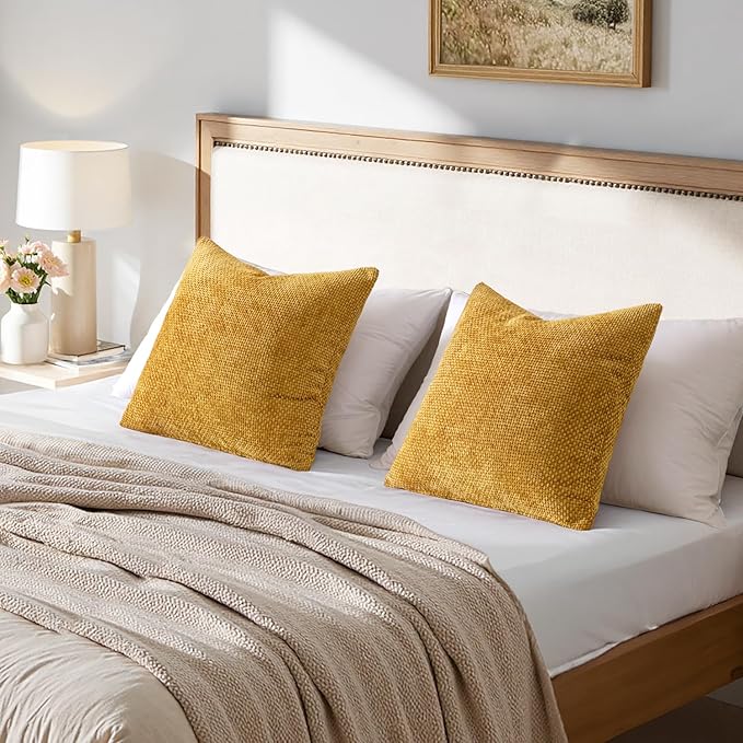 MIULEE Pack of 2 Couch Throw Pillow Covers 22x22 Inch Neutral Gold Modern Boho Accent Decorative Pillow Covers Soft Chenille Farmhouse Cushion Covers for Home Decor Bed Sofa Living Room