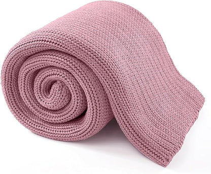 Guohaoi Knitted Weighted Blanket for Adults (Muted Pink 60"x80" 12lbs) No Beads Cooling Throw Blanket for Hot Sleepers, Home Decor Breathable Chunky Knit Heavy Blanket Use on Queen/King Size Bed