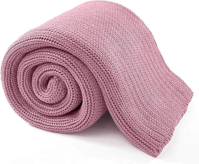 Guohaoi Knitted Weighted Blanket for Adults (Muted Pink 48"x72" 20lbs) No Beads Cooling Throw Blanket for Hot Sleepers, Home Decor Breathable Chunky Knit Heavy Blanket Use on Full Size Bed