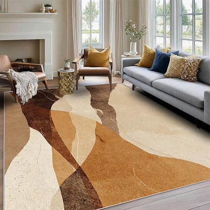 Boho Rug, 3x5 Area Rugs Abstract Rustic Textured Brown Pattern for Entryway, Living Room, Bedroom, Boho Home Decor Accessories Indoor Carpet, Non Slip & Machine Washable
