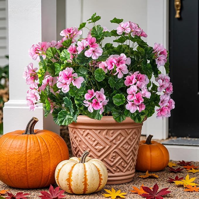 Artificial Flowers for Outdoors 17.7In Artificial Geraniums for Indoor Fake Flowers Uv Resistant Artificial Outdoor Flowers Suitable for Indoor Home Decor Outdoor Garden Decoration 8PCS (Pink)