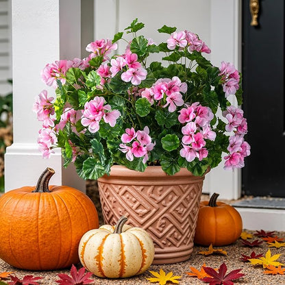 Artificial Flowers for Outdoors 17.7In Artificial Geraniums for Indoor Fake Flowers Uv Resistant Artificial Outdoor Flowers Suitable for Indoor Home Decor Outdoor Garden Decoration 8PCS (Pink)