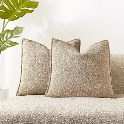 JUSPURBET 22x22 Pillow Covers Set of 2 Decorative Throw Pillow Covers Case for Couch Sofa Bed Soft Boucle Textured Cushion Covers with Hidden Zipper for Home Decor Living Room,Oatmeal