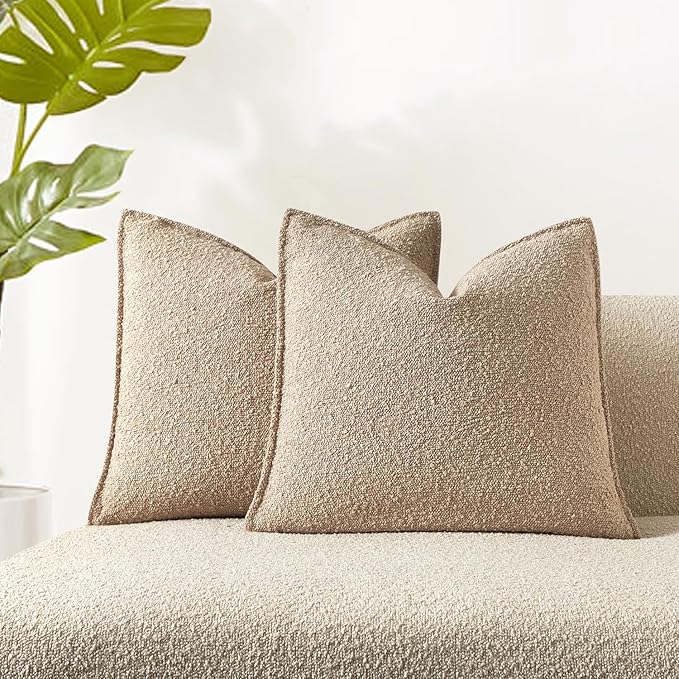 JUSPURBET Pillow Covers 20x20 Set of 2 Decorative Throw Pillow Covers Case for Couch Sofa Bed Soft Boucle Textured Cushion Covers with Hidden Zipper for Home Decor Living Room,Oatmeal
