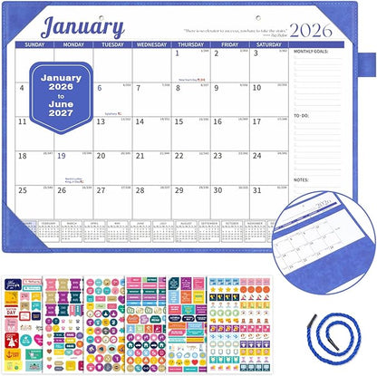 Ospelelf Desk Calendar 2026-2027 Wall Monthly Planner 12"x17" Leather Pad with Protective Cover 18 Months January 2026 - June 2027 Blue