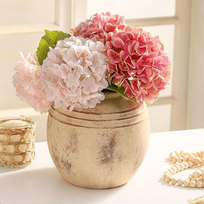 Ceramic Flower Vase, 8.66 inch Tall Round Rustic Farmhouse Decorative Vase for Home Decor, Living Room Entryway Table Centerpiece Decor