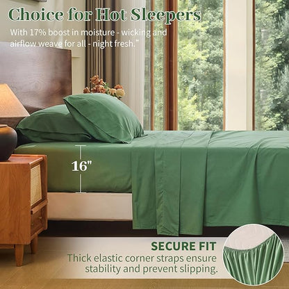 MEISHANG 100% French Pure Linen Sheets California King - Bed Sheets 4 Piece Sets, Soft Durable Flax Linen, Anti-Tear Breathable Oeko-Tex Certified with 16" Deep Pocket (Sage Green)