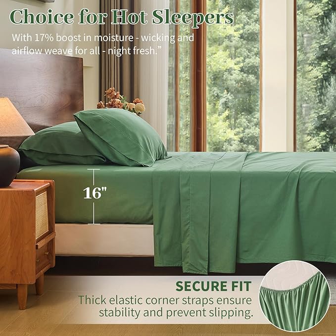 MEISHANG 100% French Pure Linen Sheets Queen Size - Bed Sheets 4 Piece Sets, Soft Durable Flax Linen, Anti-Tear Breathable Oeko-Tex Certified with 16" Deep Pocket (Sage Green)