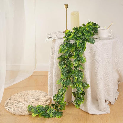 Dolicer 4Pcs Artificial Monstera Leaf Vines, 5.6Ft Fake Hanging Greenery Plants Tropical Palm Leaves Ivy Vine Monstera Garland for Home Garden Porch Patio Hawaiian Party Indoor Outdoor Décor