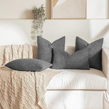 MIULEE 24x24 Decorative Euro Sham Throw Pillows for Bed Set of 2 Textured Boucle Neutral Winter Throw Pillow Covers Dark Gray Accent Solid Couch Pillowcases Sofa Livingroom Home Decor