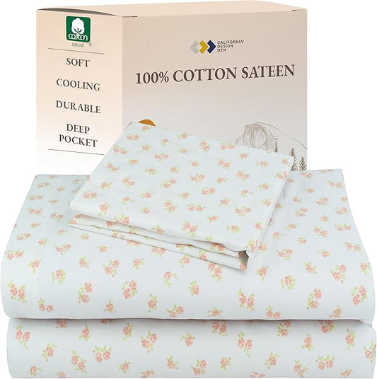California Design Den Floral Sheet Set Twin XL, 100% Cotton Sheets, Deep Pocket Twin XL Sheets & Pillowcase Set, Soft Sateen Weave - Chic Floral