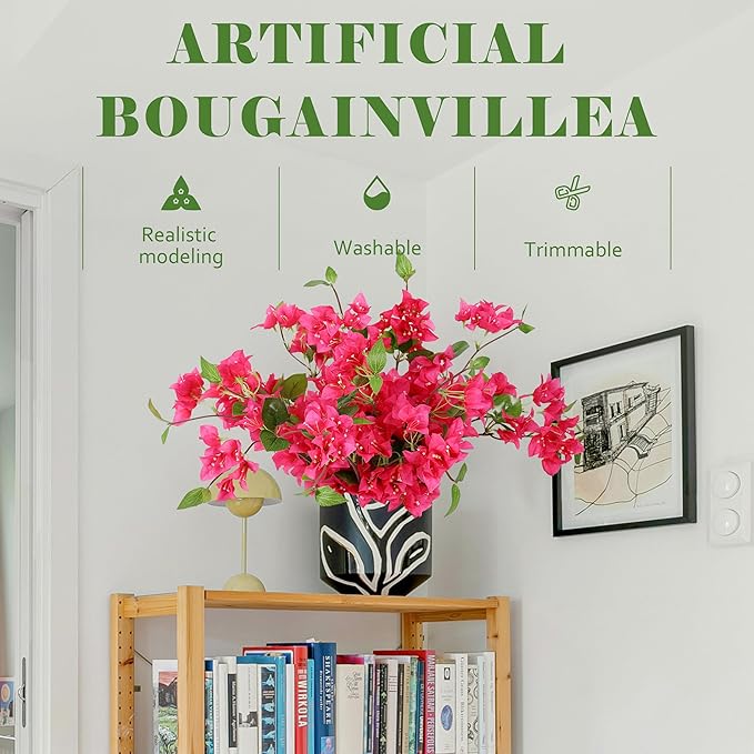10PCS Bougainvillea Artificial Flowers 30" Silk Fake Bougainvillea Branches Faux Flowers Vines for Home，Garden，Wedding，Party，Indoor and Outdoor，Floral Arrangement and DIY Decor（Rose Red）