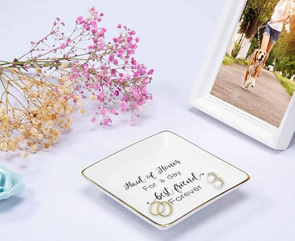 Maid of Honor Proposal Gifts from Bride-Wedding Presents for Sister Best Friends-Maid of Honor for a Day Best Friend Forever-Hen Night Bachelorette Party Gift-Jewelry Tray Trinket Holder Ring Dish