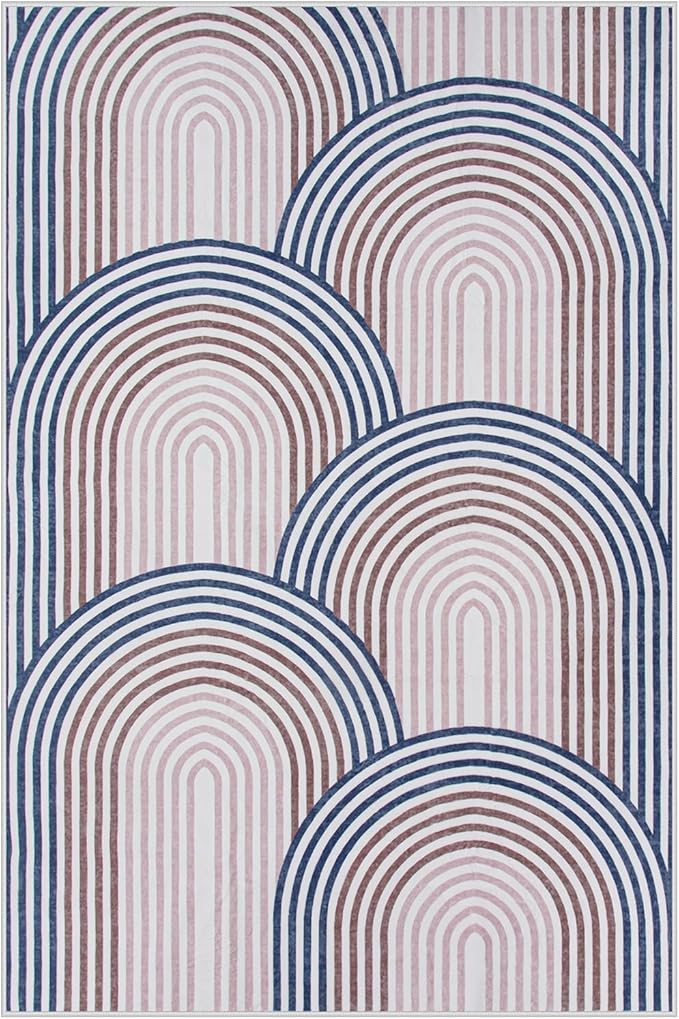 Moynesa Boho Rainbow 6x9 Area Rugs for Living Room, Ultra Thin Soft Colored Bedroom Rugs Machine Washable, Non Slip Mid Century Modern Large Indoor Carpet for Office Playroom Dining Room