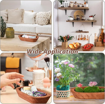 4 Pcs Wooden Dough Bowl Wood Decorative Rustic Wooden Bowls Table Centerpiece for Living Room Home Dining Room Kitchen Decoration(Brown,10'' X 6'' X 2'',Classic)