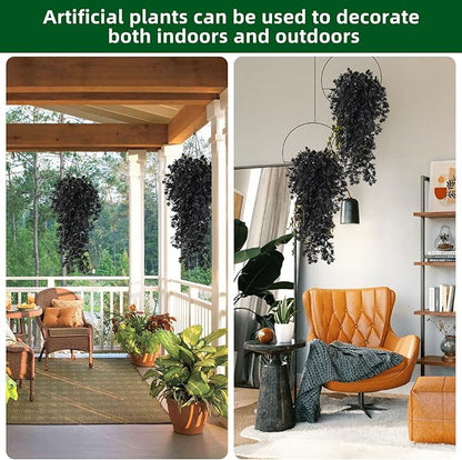 RECUTMS Hanging Artificial Plants Faux UV Resistant Flowers Bulk Outdoor Plastic Greenery for Party Home Wall Bedroom Window Hanging Planter Outside Decor Pack of 2 (Black)