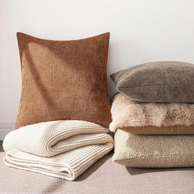 MIULEE Pack of 2 Decorative Throw Pillow Covers Soft Chenille Throw Pillows Solid Neutral Farmhouse Textured Cushion Covers Morden Home Decor for Couch Sofa Bedroom Living Room 18x18 Inch,Dark Brown