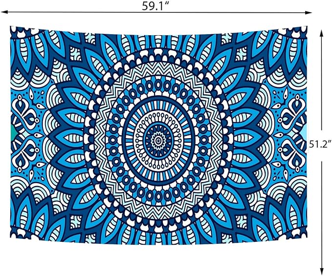 Delur Mandala Tapestry Aesthetic Boho Blue Floral Medallion Tapestry Wall Hanging Bohemian Wall Art Hippie Indian Psychedelic Headboard for Bedroom Living Room Home Decor (51.2" x 59.1")