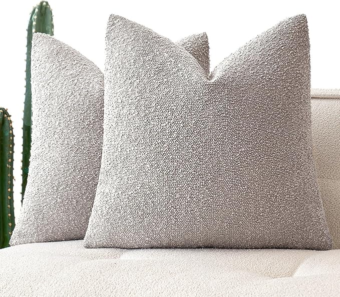 MIULEE 20x20 Inch Decorative Pillow Covers for Couch Bed Set of 2 Textured Boucle Neutral Winter Throw Pillows Cloud Grey Accent Solid Cushion Pillowcases Sofa Livingroom Home Decor