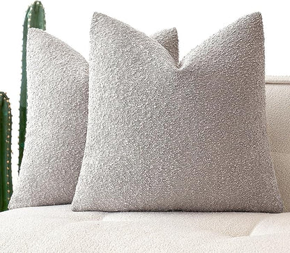 MIULEE 20x20 Inch Decorative Pillow Covers for Couch Bed Set of 2 Textured Boucle Neutral Winter Throw Pillows Cloud Grey Accent Solid Cushion Pillowcases Sofa Livingroom Home Decor