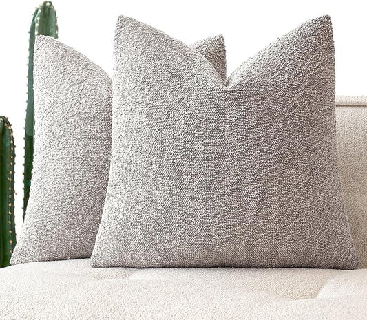 MIULEE 20x20 Inch Decorative Pillow Covers for Couch Bed Set of 2 Textured Boucle Neutral Winter Throw Pillows Cloud Grey Accent Solid Cushion Pillowcases Sofa Livingroom Home Decor