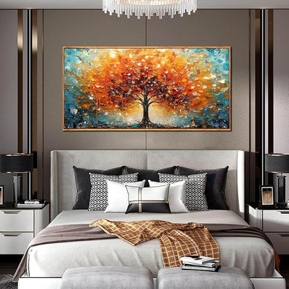 Framed Canvas Wall Art for Living Room Bedroom Office Large Tree of Life Wall Art Orange Tree Picture Modern Canvas Prints Decor Size 24x48
