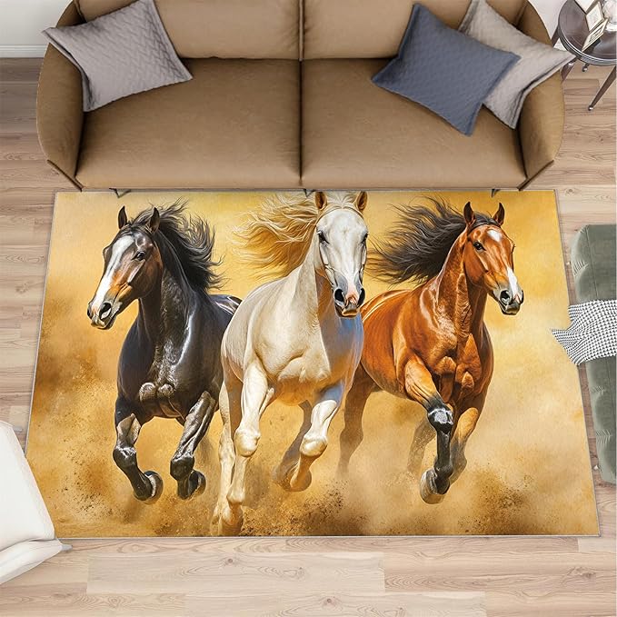 Horses 6x8 Area Rugs for Living Room Stouts Washable Rug Desert Landscape Rug Non Slip Low Pile Soft Area Rugs for Bedroom Bedside Dining Room Kids