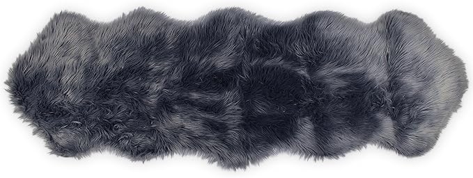 Nouvelle Legende Faux Fur Sheepskin Rug Duo, Soft, Plush, Premium High-Pile Accent Rug for Bedrooms, Hallways & Living Spaces, Warm & Cozy, Decorative, Faux Leather Backing, Easy Care, 23" x 73", Gray