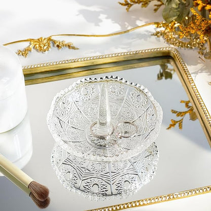 H&D HYALINE & DORA Crystal Ring Holder Dish, Clear Glass Ring Holder for Jewelry,Round Jewelry Holder Tray for Rings Earrings Necklace Organizer