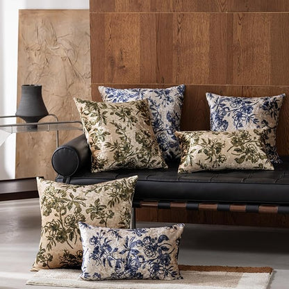 Velvet Floral Print Throw Pillow Covers Set of 2, Superior Soft Decorative Pillow Cases with Luxurious Silky Textured Vintage Cushion Covers for Home Decor Couch Sofa Bed (Champagne, 12x20)