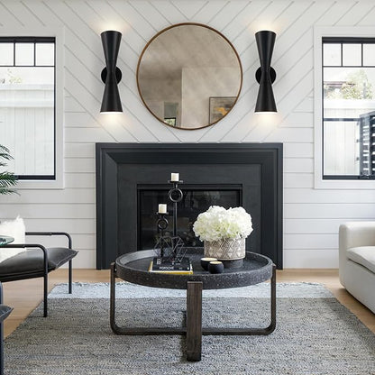 Modern Black Wall Sconces Set of 2, Up and Down Indoor Wall Sconces, Mid Century Indoor Wall Light Fixture, Hardwired Wall Mounted Lamp for Living Room, Bathroom, Bedroom, Hallway, 18 Inch