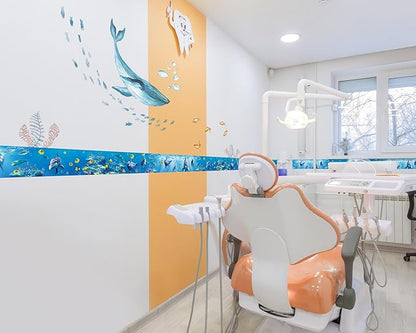 FLFK Peel and Stick Wallpaper Border Wall Decals for Kids Room - Under The Sea Fish Stickers Murals, 5" x 240" (Blue)