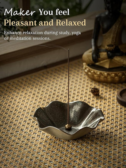 4 in 1 Incense Burner 6 Inch Inscents-Sticks Holder, Lotus Incense Holder for Sticks, Insence Burner with 3 Incense Sockets for Meditation, Yoga, Home Decor, Black and Brown