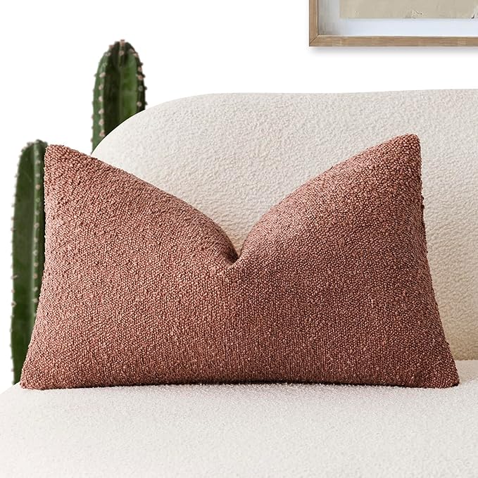 Foindtower Decorative Textured Boucle Throw Pillow Covers Accent Solid Lumbar Pillow Cases Neutral Soft Couch Cushion Case for Chair Sofa Bedroom Living Room Home Decor 12x20 Inch,1PC,Orange Rust Red