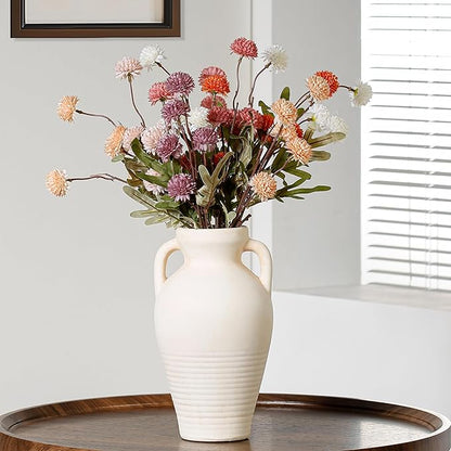 White Ceramic Rustic Flower Vase, 10.83 Inch Pottery Modern Vase for Shelf, Tabletop, Vintage Farmhouse Home Decor for Coffee Table, Living Room, Mantle, Fireplace, Entryway