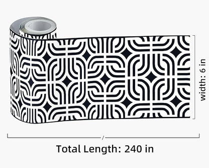 FLFK Wallpaper Border - Black and White Peel and Stick Wall Borders Decal Trim Geometric Pattern 6" x 240"