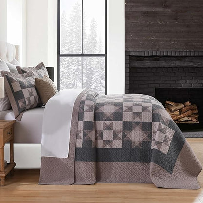 SahSahCasa 100% Cotton 120"x120" Oversized California King Bedspread Coverlet Quilt Set, Cal King Quilted Bedspread Extra Large Reversible XL Bed Spread Lightweight Comforter, Brown/Black/Taupe