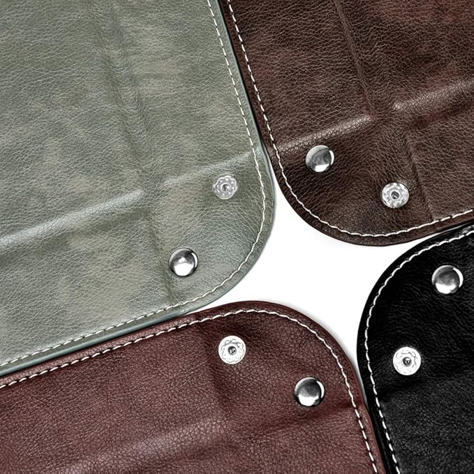 Oirlv Premium Leather Valet Tray for Men Jewelry Organizer, Desktop Storage,Key Wallets Cell Phones Catchall Tray Nightstand or Dresser Organizer Plate (Coffee)