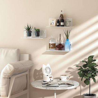 Sezanrpt 8 Inches White Small Shelves Acrylic, Wall Shelves for Living Room Décor, Bedroom, Bathroom, Kitchen, Dining Room, Brand Store, 2 Pack