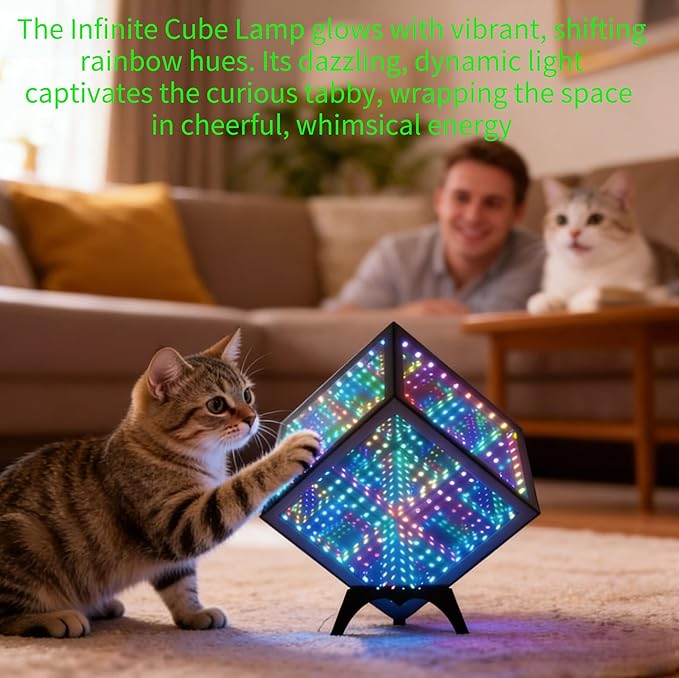 Infinity Hyper Cube LED Table Lamp - Infinity Mirror Light with 100+ Patterns, Music Sync, App Control, Infinite Cube Night Lights for Gaming,Party,Living Room,Bedroom Light Display and More(5Inches)