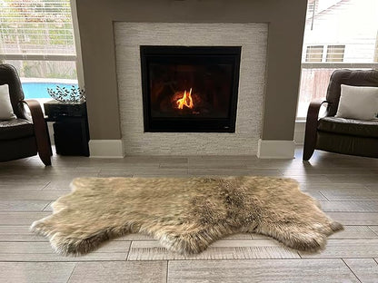 Free Shape Luxury Soft Fluffy Shag Area Rug Triple Side by Side 3'x6', 90x180cm - Vegan Fur Ultra Soft Indoor Carpet Nursery Rugs for Bedroom Home Decor, Brown with Beige Tips