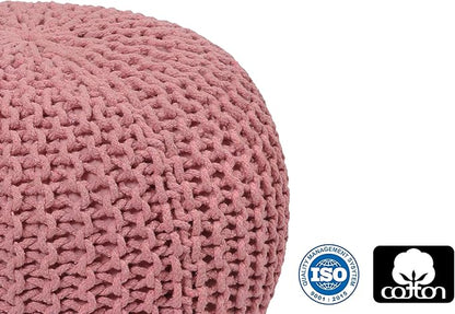 COTTON CRAFT Round Dori Pouf - Cotton Braid Cord Cable Knitted Ottoman - Foot Stool - Footrest - Floor Pouf - Woven Ottoman - Bean Bag - Living Room Dorm - 20 inches Diameter x 14 Height - Blush Pink