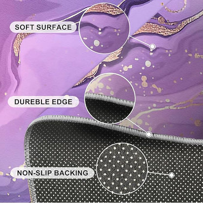 Nordic Abstract Ink Splash Purple Golden Lines Area Rug, Purple Marble Art Large Rug, Machine Washable Breathable Durable Carpet for Room Sofa Living Room Mat Bedroom Decor Floor Mat,5 x 6ft