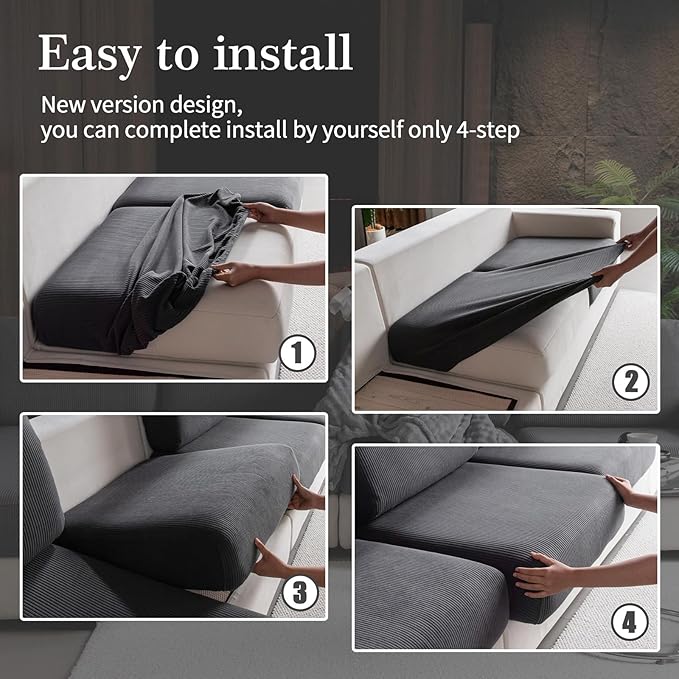 Sectional Couch Covers, Wear Resistant Stretch Sofa Covers Washable Soft Couch Cushion Covers Anti Slip Furniture Protector Sofa Slipcovers for Pets (1 Piece Loveseat Cover, Dark Gray)