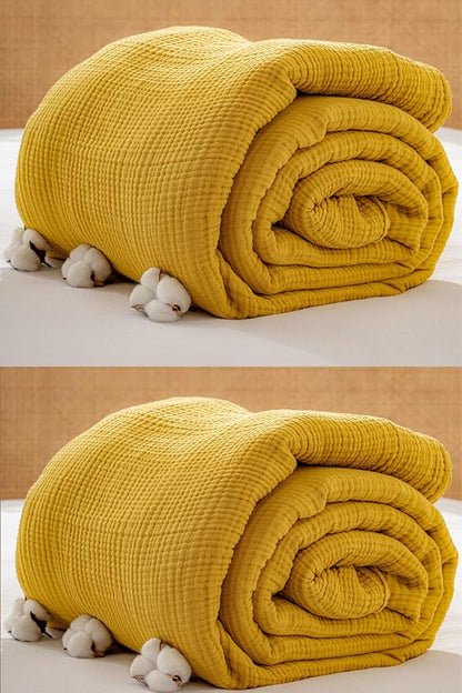 Muslin Blanket - Pure 100% Turkish Cotton Airy Soft Light Versatile Gauze Throw Blanket for Bed, Couch, Sofa (Mustard Yellow, Twin XL Size (71" x 95" inch))