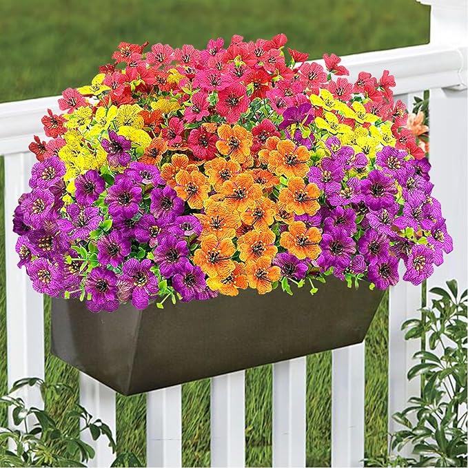 Artificial Fall Flowers for Outdoors, UV Resistant Fake Silk Flowers No Maintenance for Outside,Faux Mums Eucalyptus Plants for Porch Patio Garden Planter Box Home Autumn Outdoor Decor(10pcs)