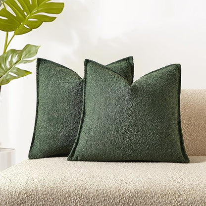 JUSPURBET Green Decorative Pillow Covers 24x24 Set of 2 Throw Pillow Covers for Couch Sofa Bed Cozy Boucle Textured Cushion Covers Cases with Hidden Zipper for Living Room Home Decor