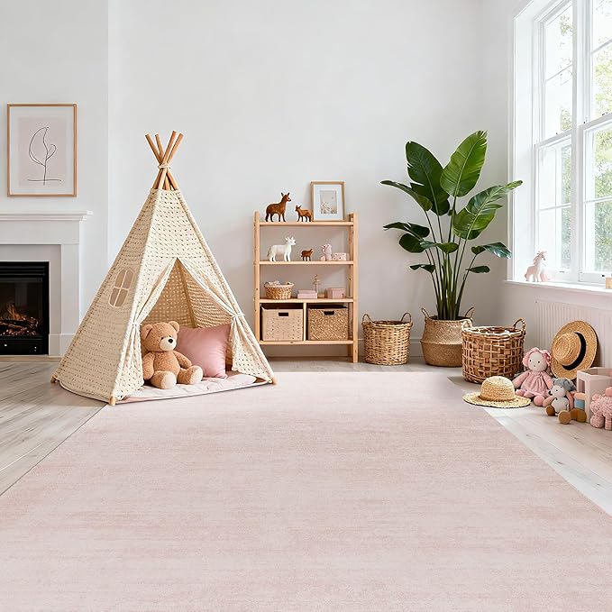 Nursery Rug Pink Boho Washable Abstract Cuquette Rug for Bedroom Aesthetic,8x10,Light Pink