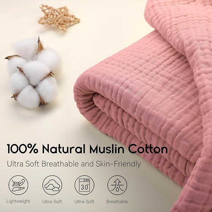 Yoofoss Muslin Blanket 100% Organic Cotton Throw Large 50" x 60" for Bed Couch Summer Gauze Blanket for Adults Lightweight and Breathable Bean Paste